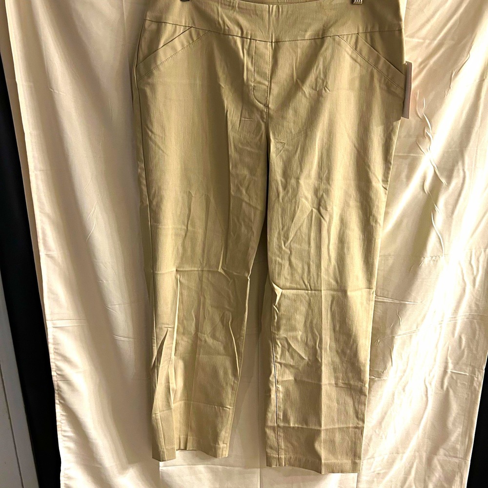 Sz 16R Kim Rogers Beige Solid Slimming Dress Pants Regular #1689*15
